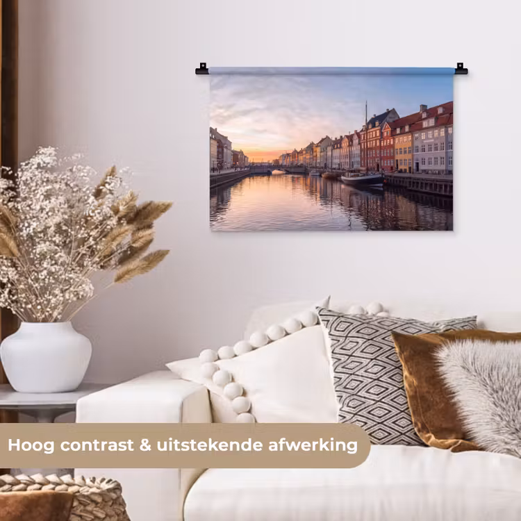 Stad - Gracht - Zonsondergang - Klassiek - Kleurrijk Wandkleed katoen klein -sfeer1