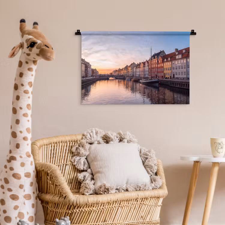 Stad - Gracht - Zonsondergang - Klassiek - Kleurrijk Wandkleed katoen klein -wsfeer5_kind
