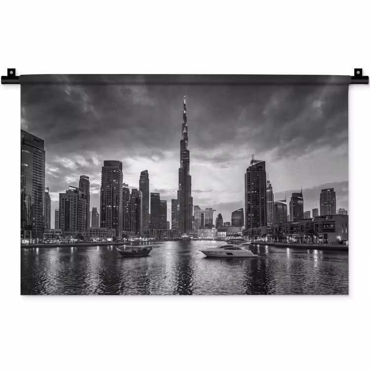 Stad - Skyline - Architectuur - Avond - Zwart-wit Wandkleed katoen klein -zz3d