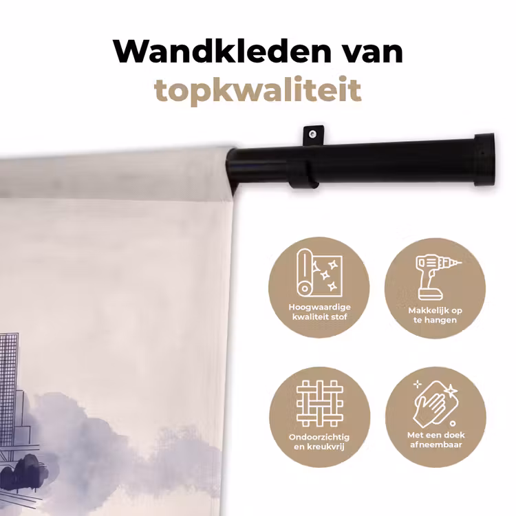 Stad - Skyline - Architectuur - Lijntekening - Blauw Wandkleed katoen klein -sfeer2