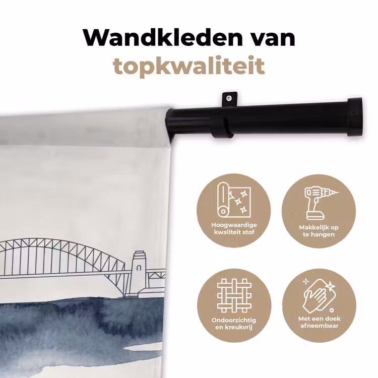 Stad - Skyline - Architectuur - Minimalistisch - Blauw Wandkleed katoen klein -sfeer2