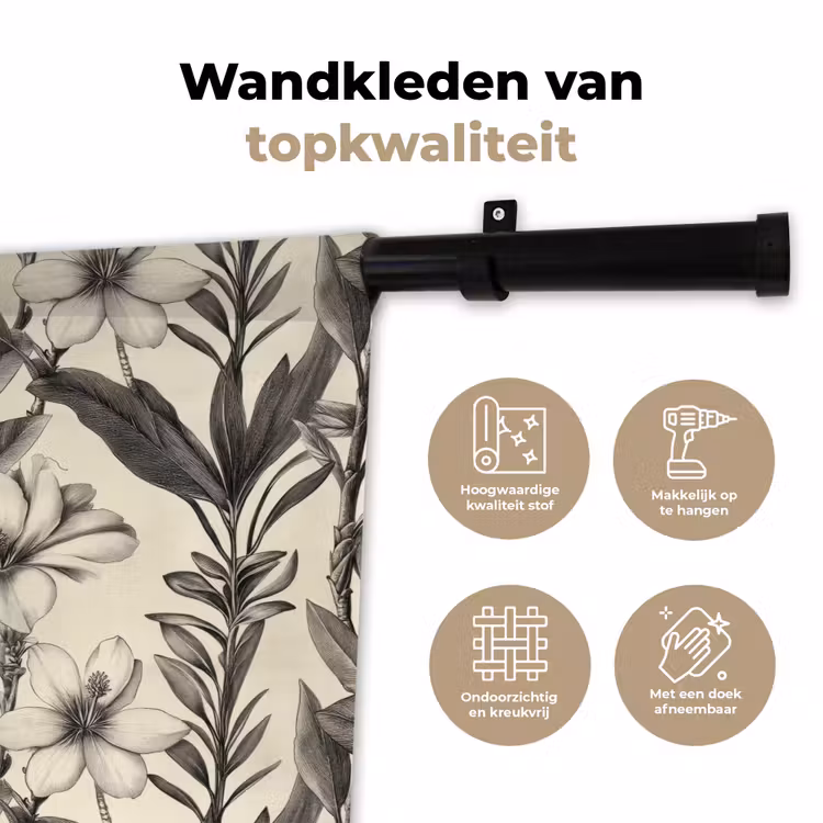 Klassiek - Botanisch - Zwart - Beige Wandkleed katoen klein 269 -sfeer2