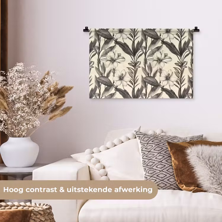Klassiek - Botanisch - Zwart - Beige Wandkleed katoen klein 269 -sfeer1