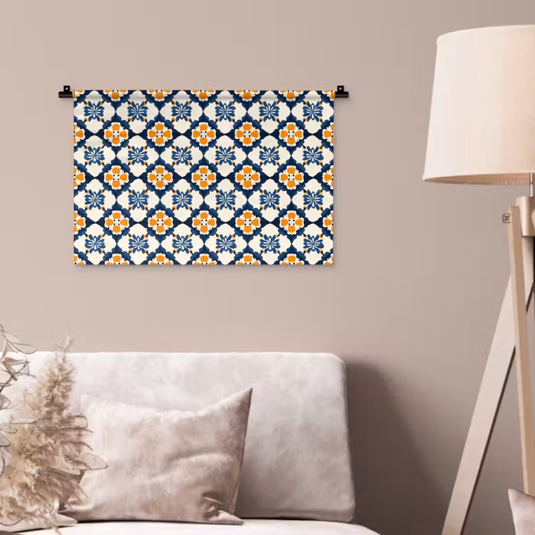 Klassiek - Geometrisch - Blauw Wandkleed katoen klein 269 -sfeer4