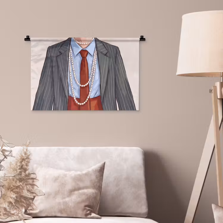 Kleding - Strik - Parels - Klassiek - Mode Wandkleed katoen klein -sfeer4
