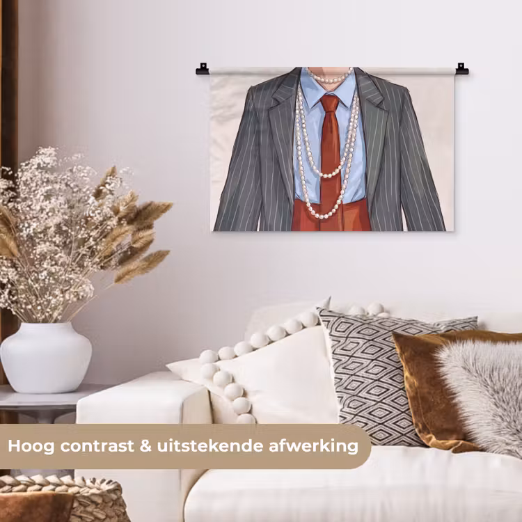 Kleding - Strik - Parels - Klassiek - Mode Wandkleed katoen klein -sfeer1