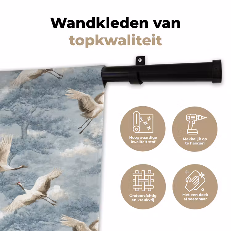 Wolken - Kraanvogels - Blauw Wandkleed katoen klein 269 -sfeer2