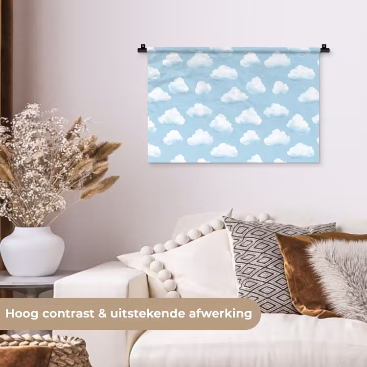 Wolken - Illustratie - Blauw Wandkleed katoen klein 269 -sfeer1