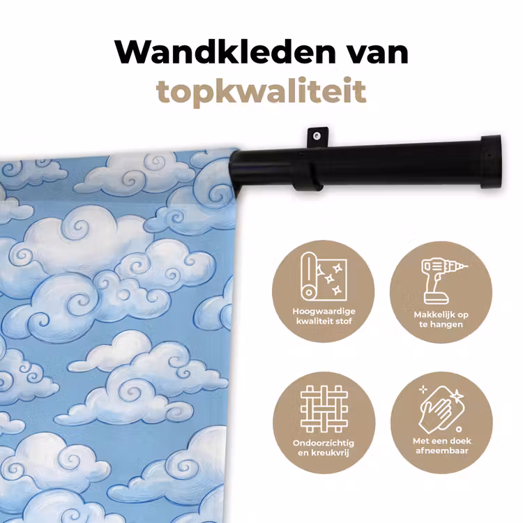 Wolken - Patroon - Hemel - Illustratie - Wit Wandkleed katoen klein -sfeer2