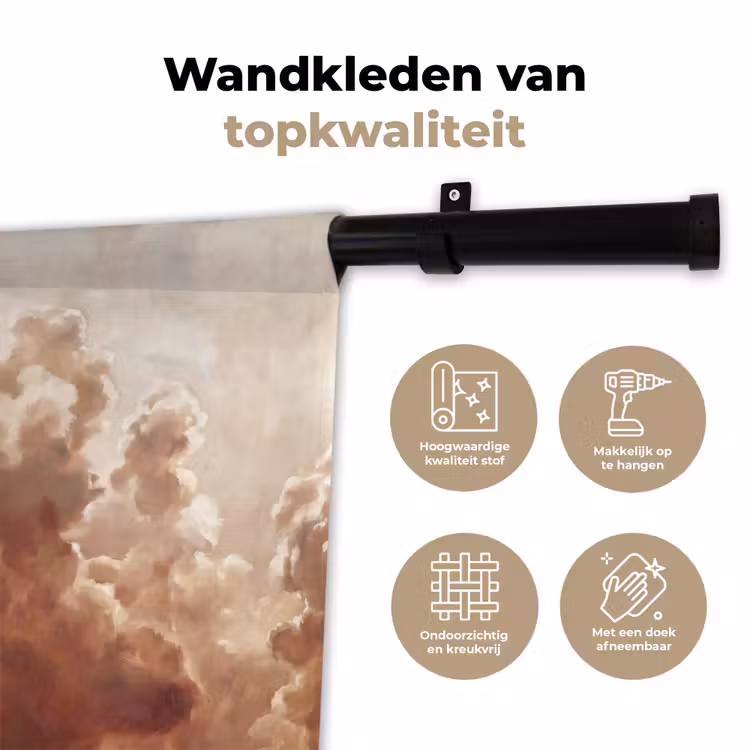 Wolken - Lucht - Natuur - Modern - Bruin Wandkleed katoen klein -sfeer2