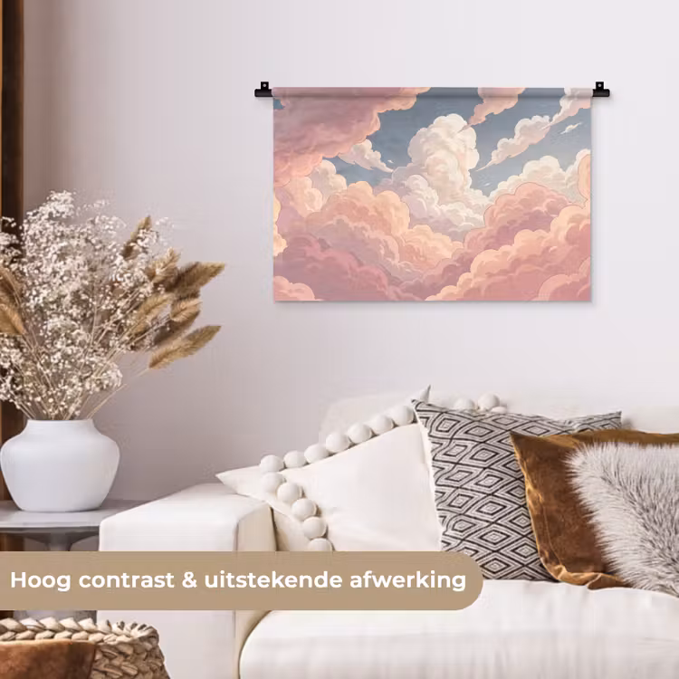 Wolken - Lucht - Natuur - Pastel - Roze Wandkleed katoen klein -sfeer1