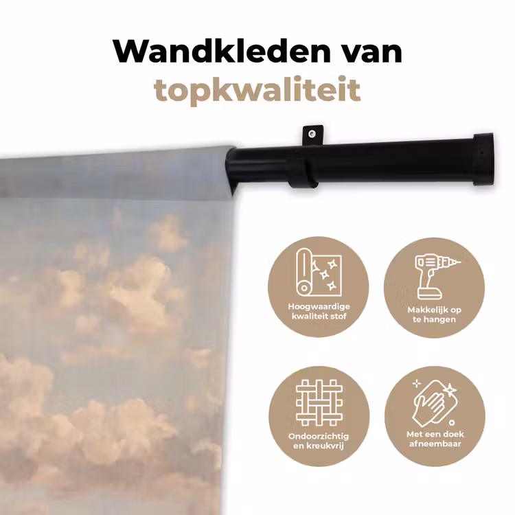 Wolken - Zacht - Natuur - Klassiek - Beige Wandkleed katoen klein -sfeer2