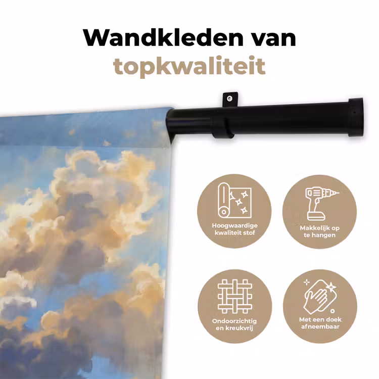 Wolken - Zonnestralen - Natuur - Abstract - Blauw Wandkleed katoen klein -sfeer2