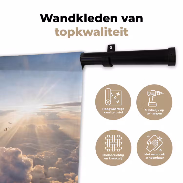 Wolken - Zonnestralen - Natuur - Wit Wandkleed katoen klein -sfeer2