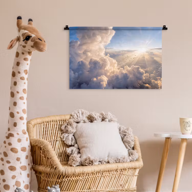 Wolken - Zonnestralen - Natuur - Wit Wandkleed katoen klein -wsfeer5_kind