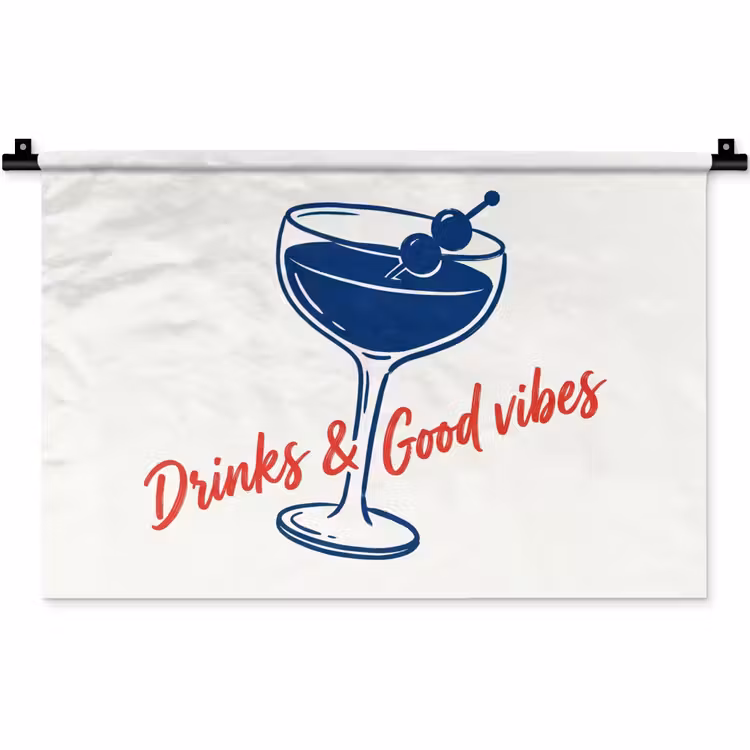 Cocktail - Glas - Illustratie - Blauw - Wit Wandkleed katoen klein -zz3d