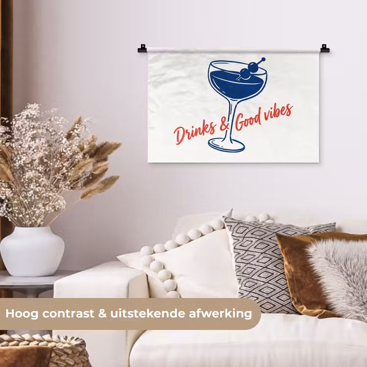 Cocktail - Glas - Illustratie - Blauw - Wit Wandkleed katoen klein -sfeer1
