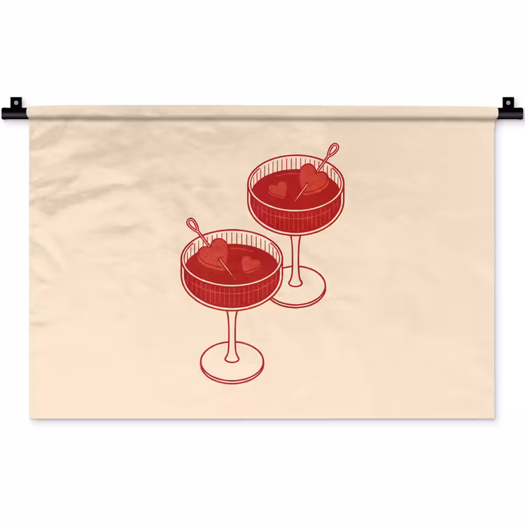 Cocktail - Hartjes - Liefde - Illustratie - Rood Wandkleed katoen klein -zz3d