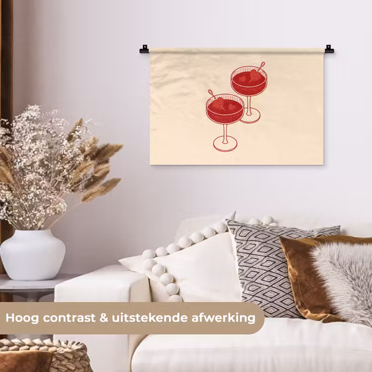 Cocktail - Hartjes - Liefde - Illustratie - Rood Wandkleed katoen klein -sfeer1