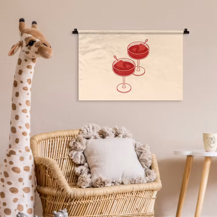 Cocktail - Hartjes - Liefde - Illustratie - Rood Wandkleed katoen klein -wsfeer5_kind