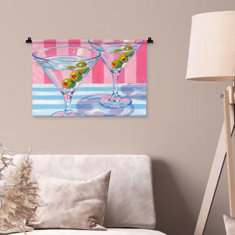 Cocktail - Olijven - Kunst - Modern - Roze Wandkleed katoen klein -sfeer4