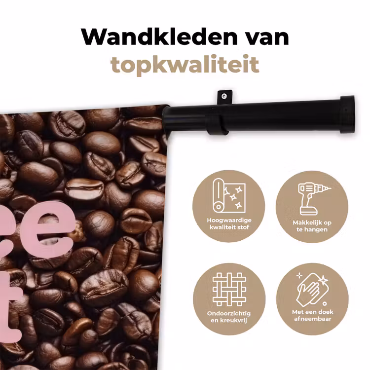 Coffee First - Koffiebonen - Roze Wandkleed katoen klein -sfeer2