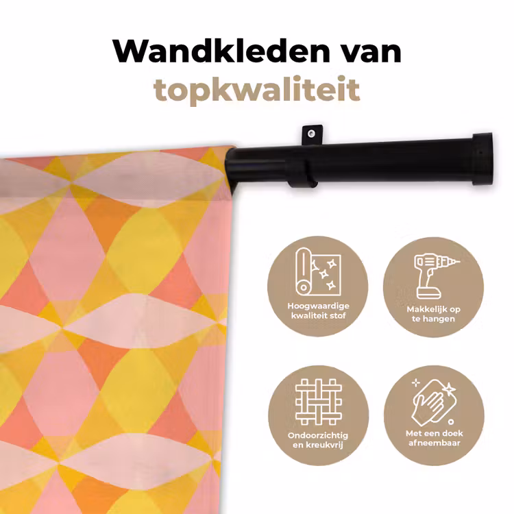 Kleurrijk - Ruitpatroon - Bladvormen Wandkleed katoen klein 269 -sfeer2