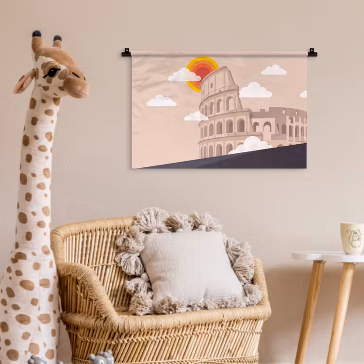 Colosseum - Zonsopgang - Rome - Architectuur - Beige Wandkleed katoen klein -wsfeer5_kind