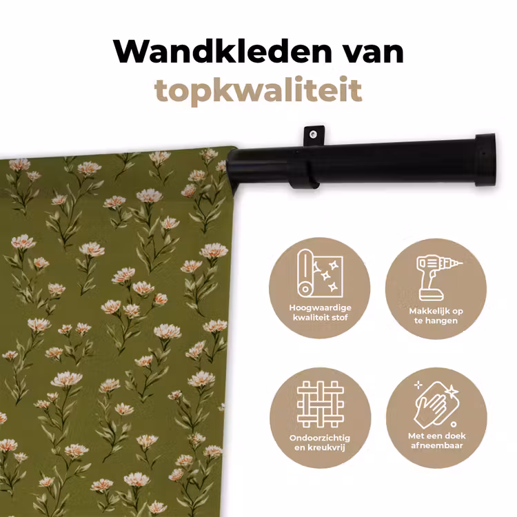Landelijk - Bloemen -  Groen Wandkleed katoen klein 269 -sfeer2