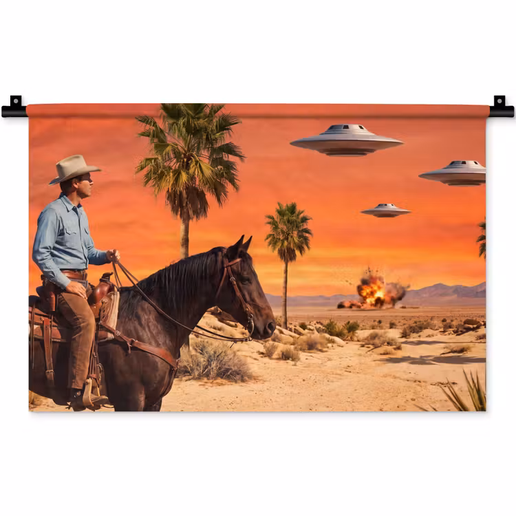 Wall Hanging - Cowboy - Horse - Desert - Cowboy - Paard - Woestijn Wandkleed katoen klein