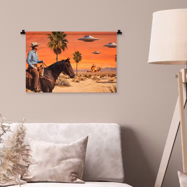 Wall Hanging - Cowboy - Horse - Desert - Cowboy - Paard - Woestijn Wandkleed katoen klein