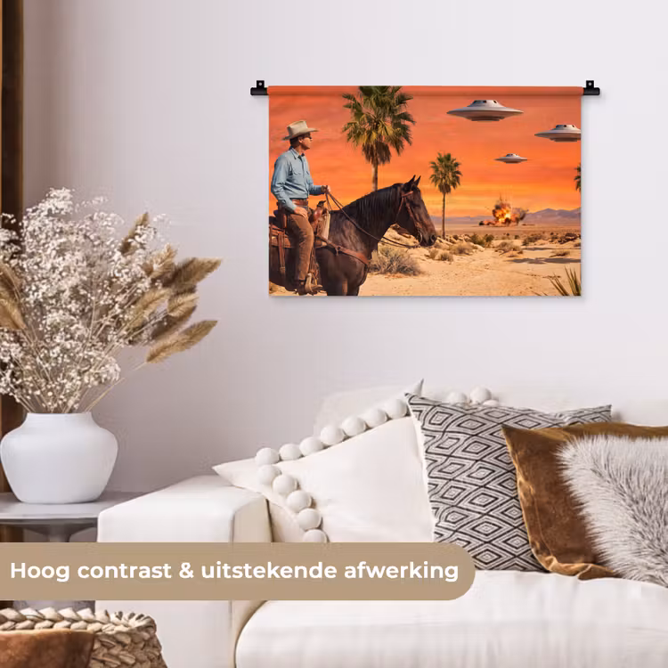 Wall Hanging - Cowboy - Horse - Desert - Cowboy - Paard - Woestijn Wandkleed katoen klein