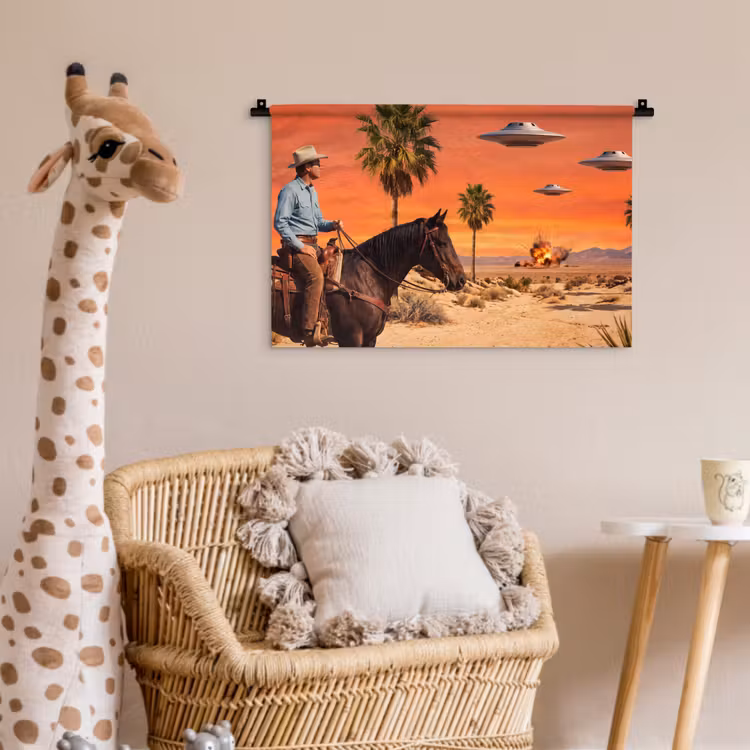 Wall Hanging - Cowboy - Horse - Desert - Cowboy - Paard - Woestijn Wandkleed katoen klein