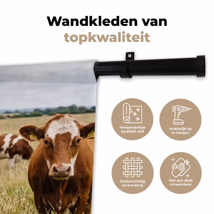Koeien - Portret - Weide - Boerderij - Nieuwsgierig Wandkleed katoen klein -sfeer2