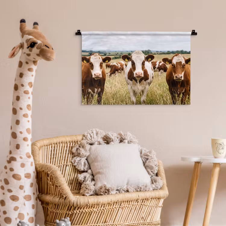 Koeien - Portret - Weide - Boerderij - Nieuwsgierig Wandkleed katoen klein -wsfeer5_kind