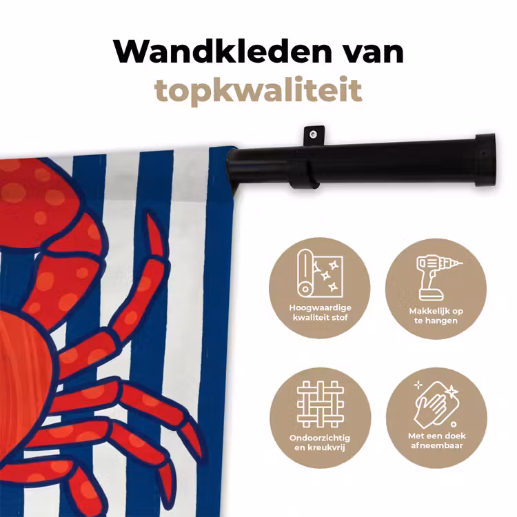 Krab - Strepen - Zeeleven - Illustratie - Rood Wandkleed katoen klein -sfeer2