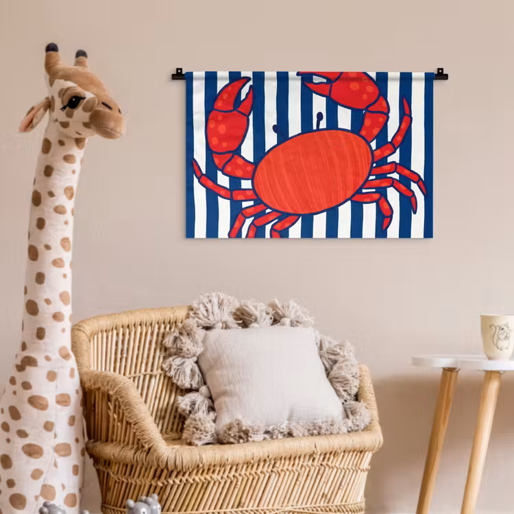 Krab - Strepen - Zeeleven - Illustratie - Rood Wandkleed katoen klein -wsfeer5_kind