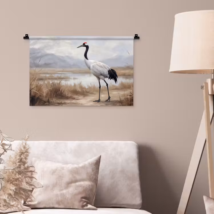 Kraanvogel - Natuur - Realistisch Wandkleed katoen klein -sfeer4