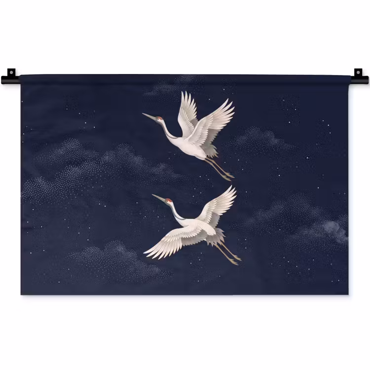 Kraanvogels - Nachthemel - Blauw Wandkleed katoen klein -zz3d