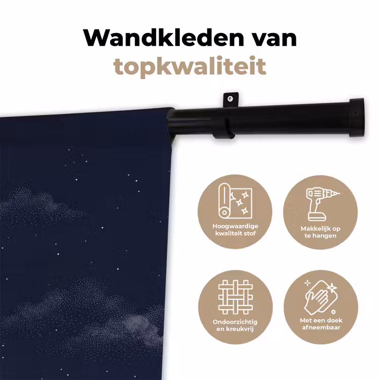 Kraanvogels - Nachthemel - Blauw Wandkleed katoen klein -sfeer2