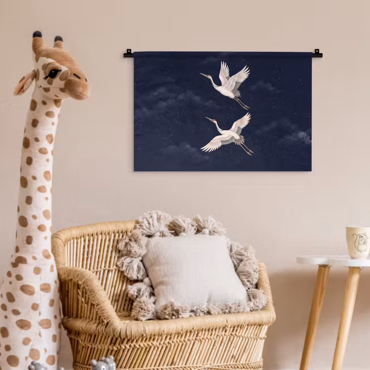 Kraanvogels - Nachthemel - Blauw Wandkleed katoen klein -wsfeer5_kind