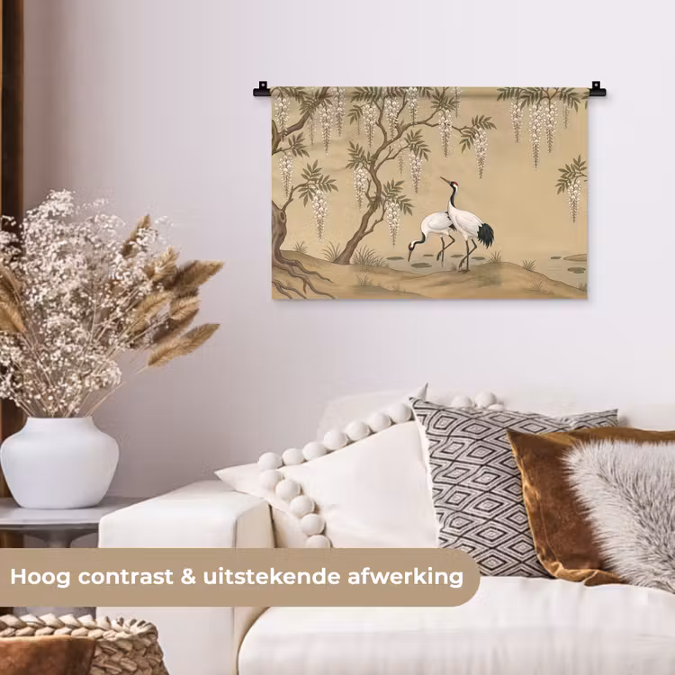 Kraanvogels - Water - Beige Wandkleed katoen klein -sfeer1