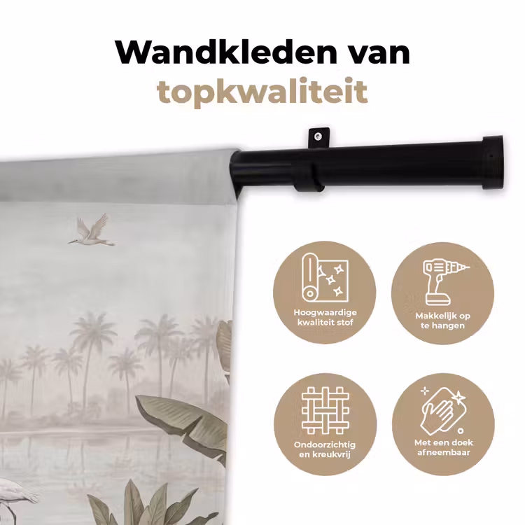 Kraanvogels - Palmbomen - Tropisch Wandkleed katoen klein -sfeer2