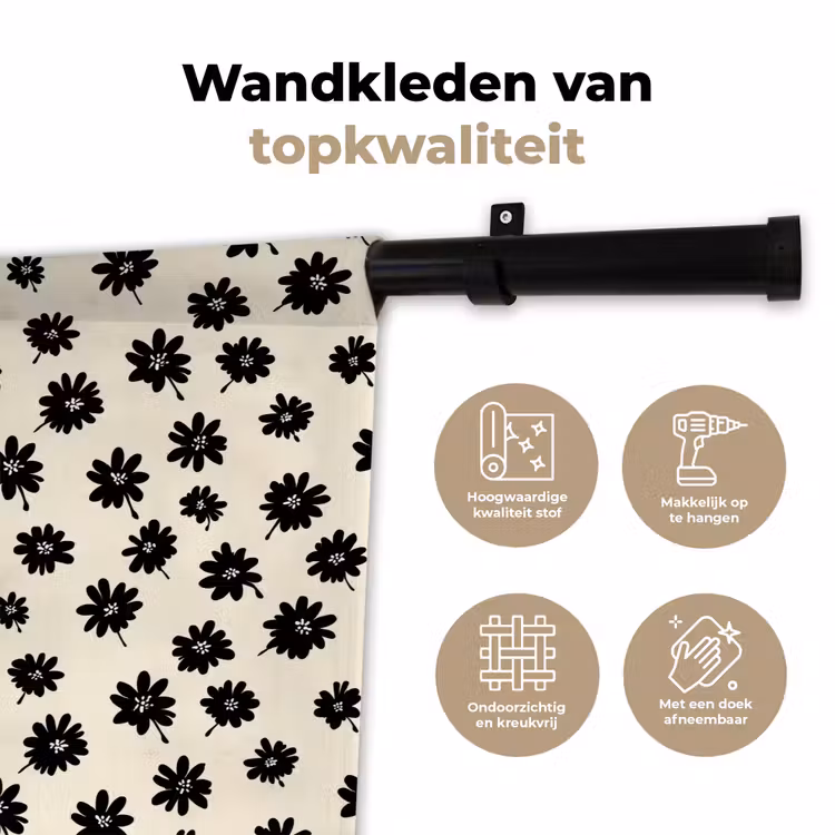 Madeliefjes - Grafisch - Zwart - Beige Wandkleed katoen klein 269 -sfeer2