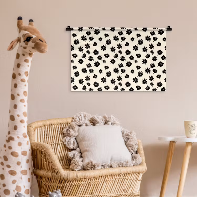 Madeliefjes - Grafisch - Zwart - Beige Wandkleed katoen klein 269 -wsfeer5_kind