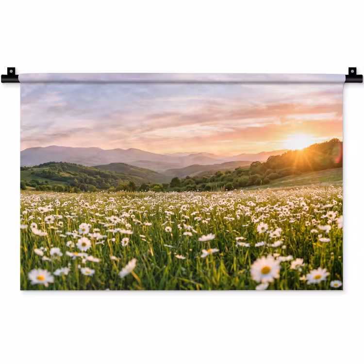 Madelief - Veld - Heuvels - Groen Wandkleed katoen klein -zz3d