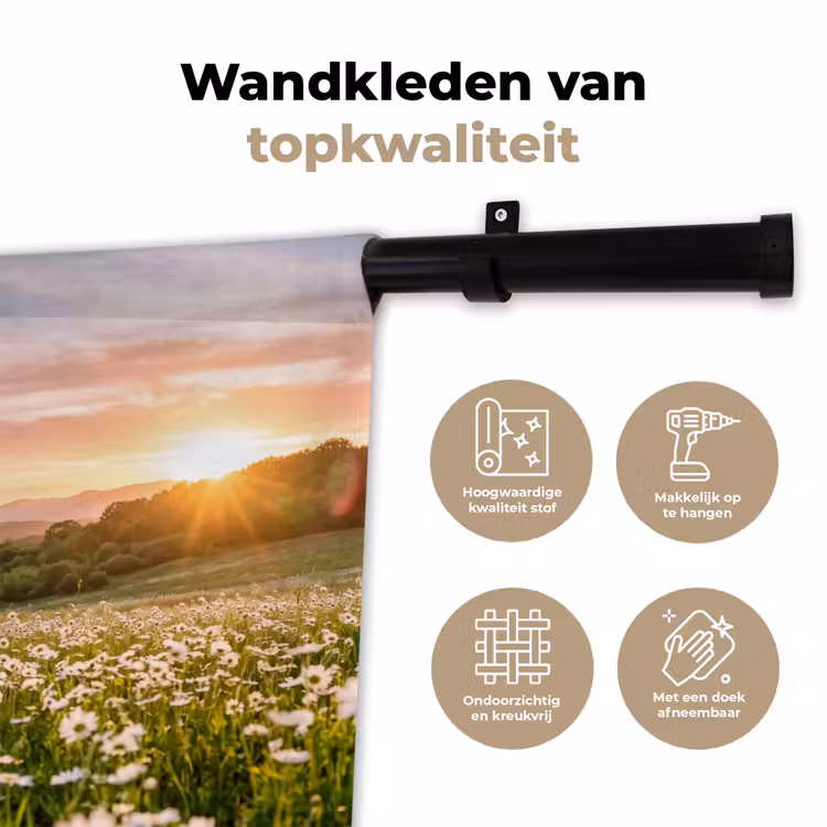 Madelief - Veld - Heuvels - Groen Wandkleed katoen klein -sfeer2
