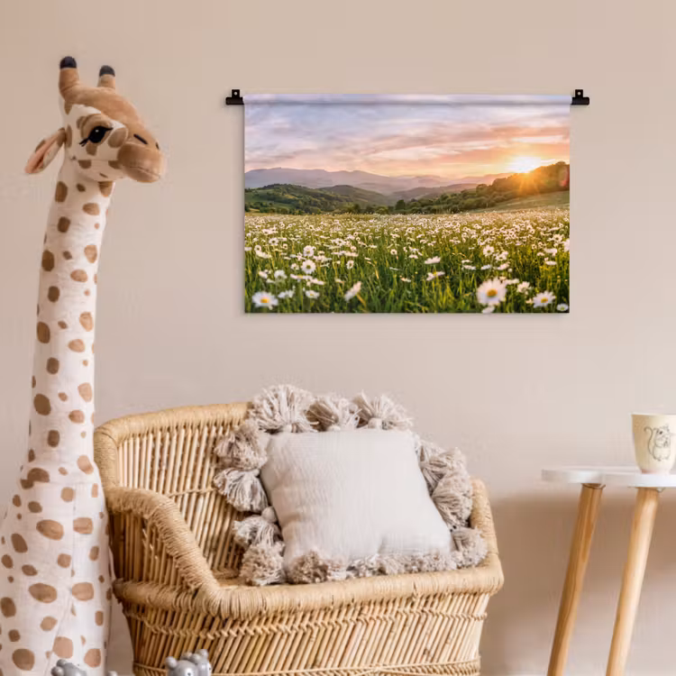 Madelief - Veld - Heuvels - Groen Wandkleed katoen klein -wsfeer5_kind
