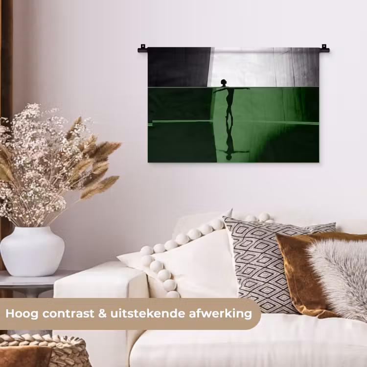 Danser - Silhouette - Kunst - Modern - Zwart-wit Wandkleed katoen klein -sfeer1