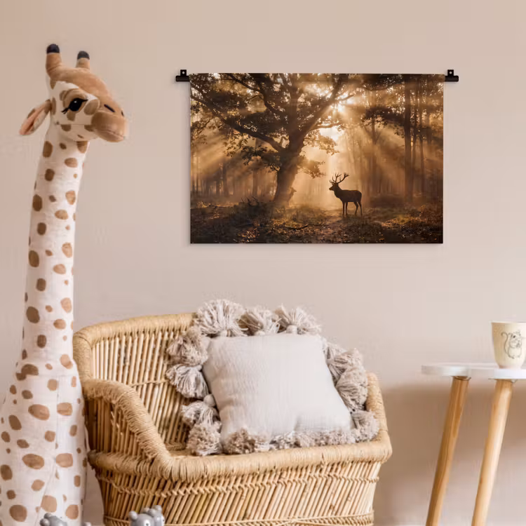 Hert - Bos - Mistig - Natuur - Goud Wandkleed katoen klein -wsfeer5_kind